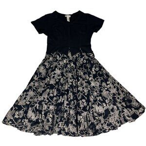 Draper's & Damon's Floral Flare A-Line Dress Women's PM Black Gray Stretch Party